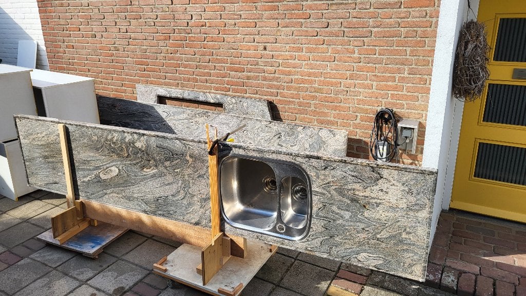 Granieten aanrecht blad, Ophalen, Meerkleurig, Zo goed als nieuw, 200 cm of meer