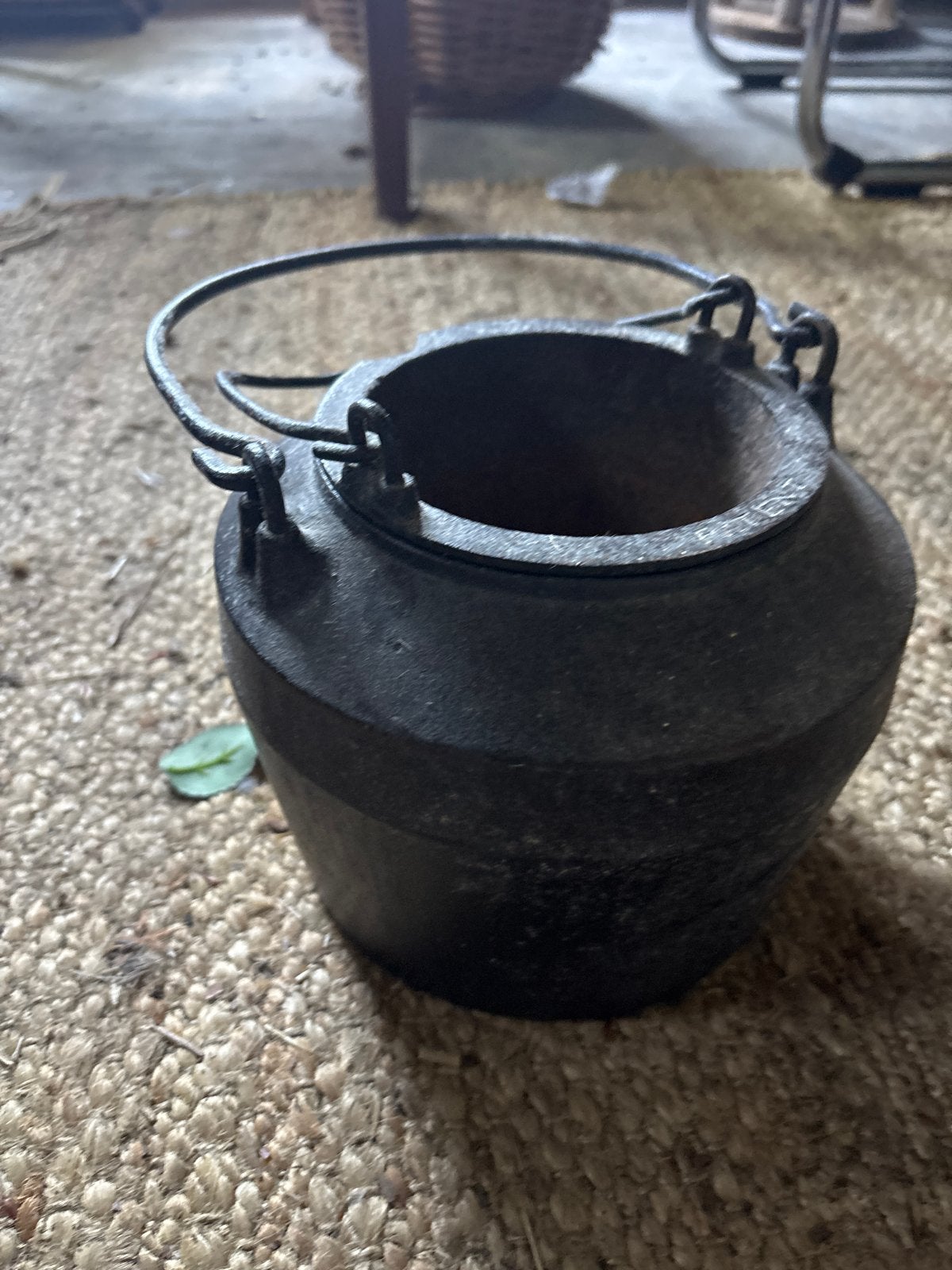 Antieke gietijzeren pot met handvat - gemerkt 'PATENT', Ophalen of Verzenden