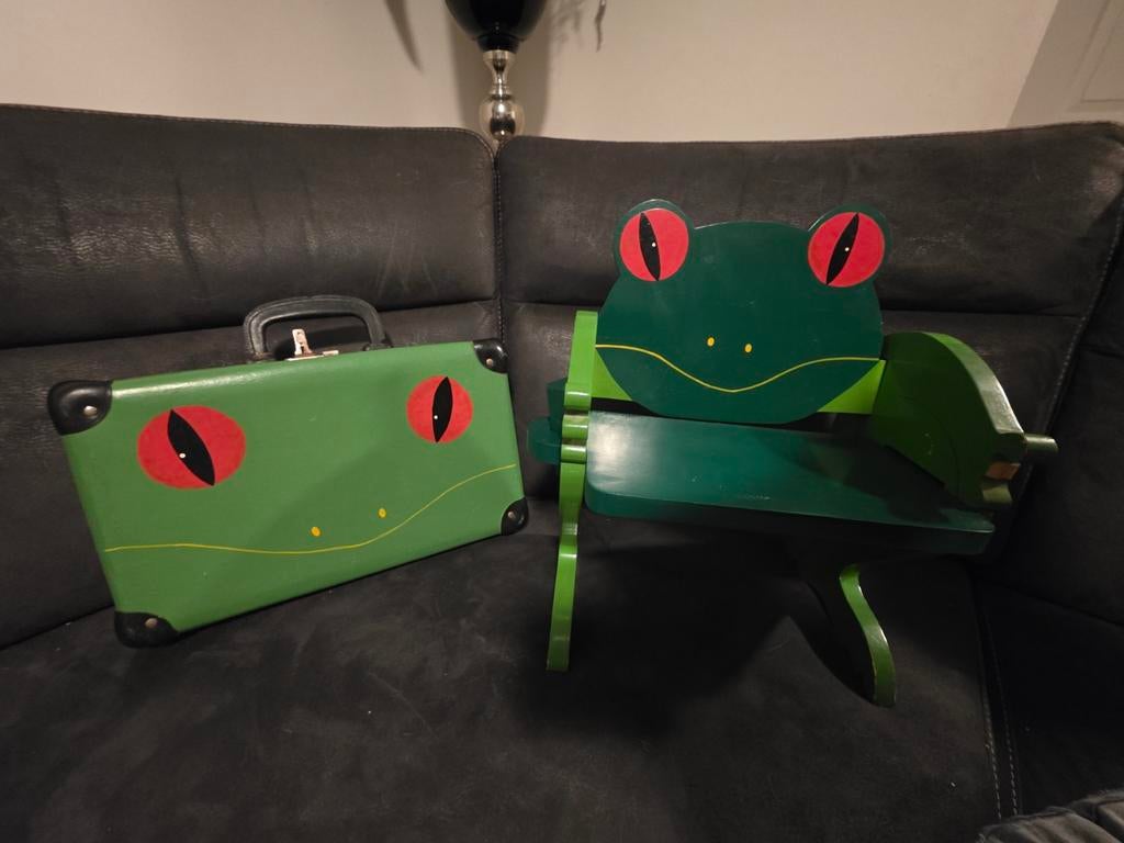 Vintage Loellie Kinderkrukje Kikker - Groen Houten Stoeltje, Ophalen