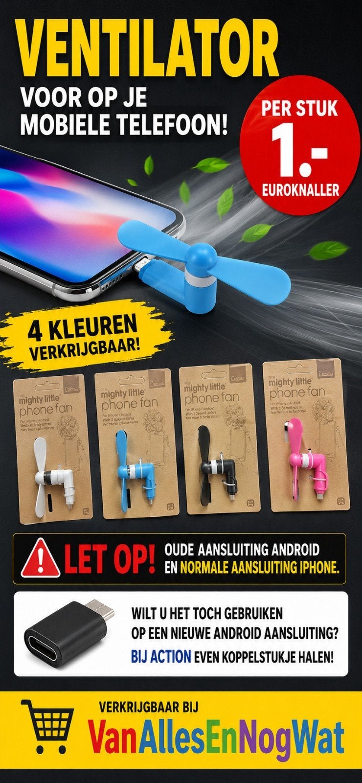 Mini Ventilator voor Mobiele Telefoon - 4 Kleuren, Ophalen, Nieuw, Overige typen