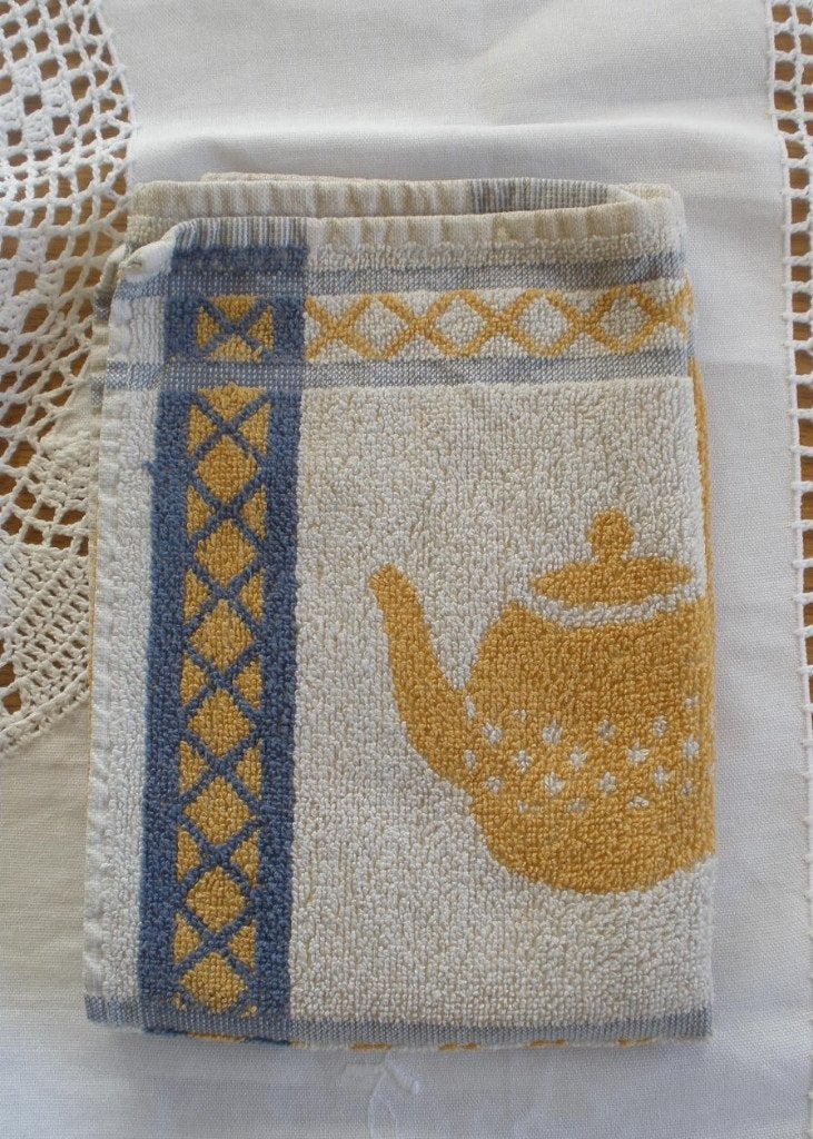 Vintage Jorzolino Keukenhanddoek - Theepot, Ophalen of Verzenden, Zo goed als nieuw, Geel, Theedoek of Handdoek