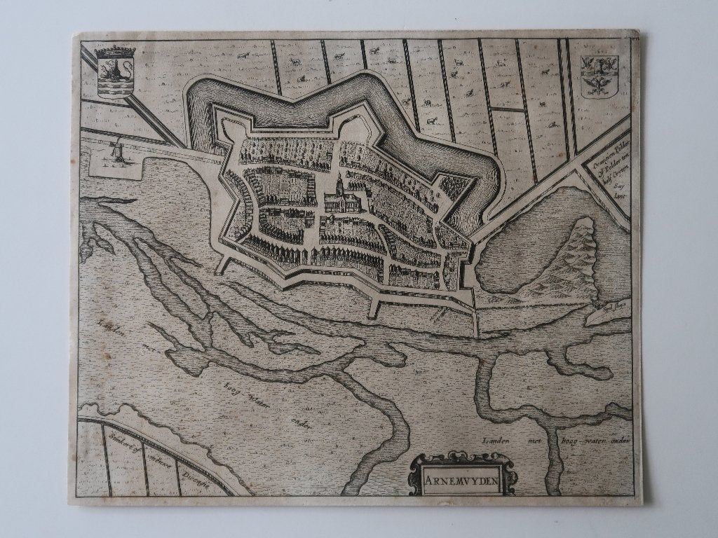 Antieke prent Arnemuiden Zeeland Walcheren 1690, 25 cm, Cartografie, Gravure, Blanco verso