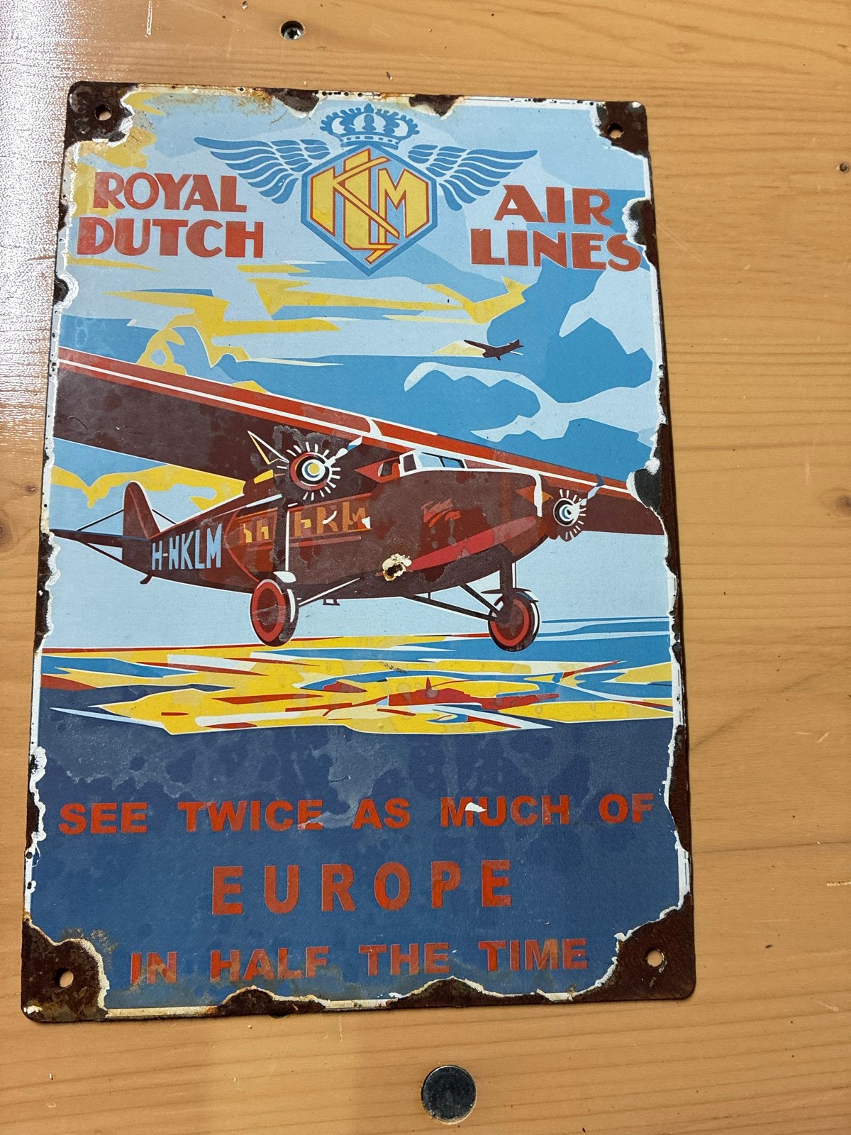 Vintage KLM Emaille Reclamebord - 30x20 cm, Verzamelen, Ophalen of Verzenden