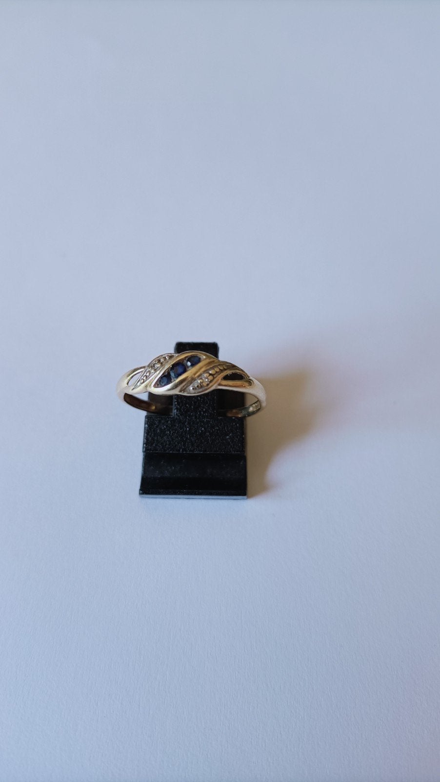 Vintage gouden ring met Saffier en diamant, 14 krt, Verzenden, Goud, Ring, Met edelsteen