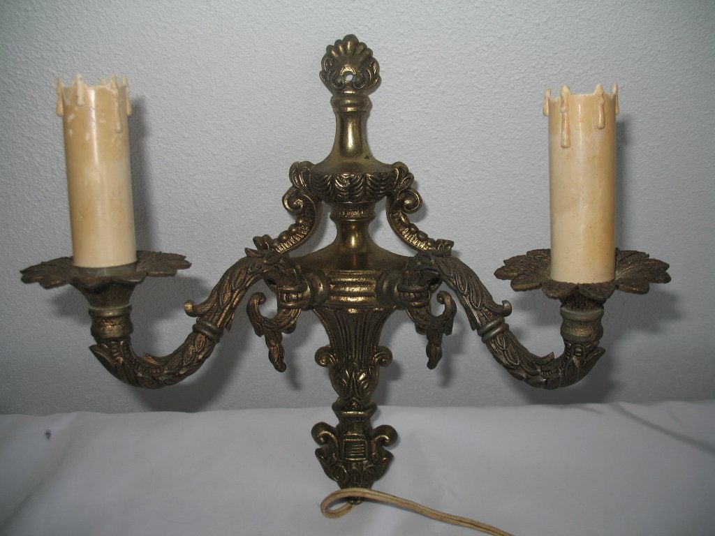Kopermessing Wandlamp Als een 2-Armig Kandelaar, Ophalen, Kunststof