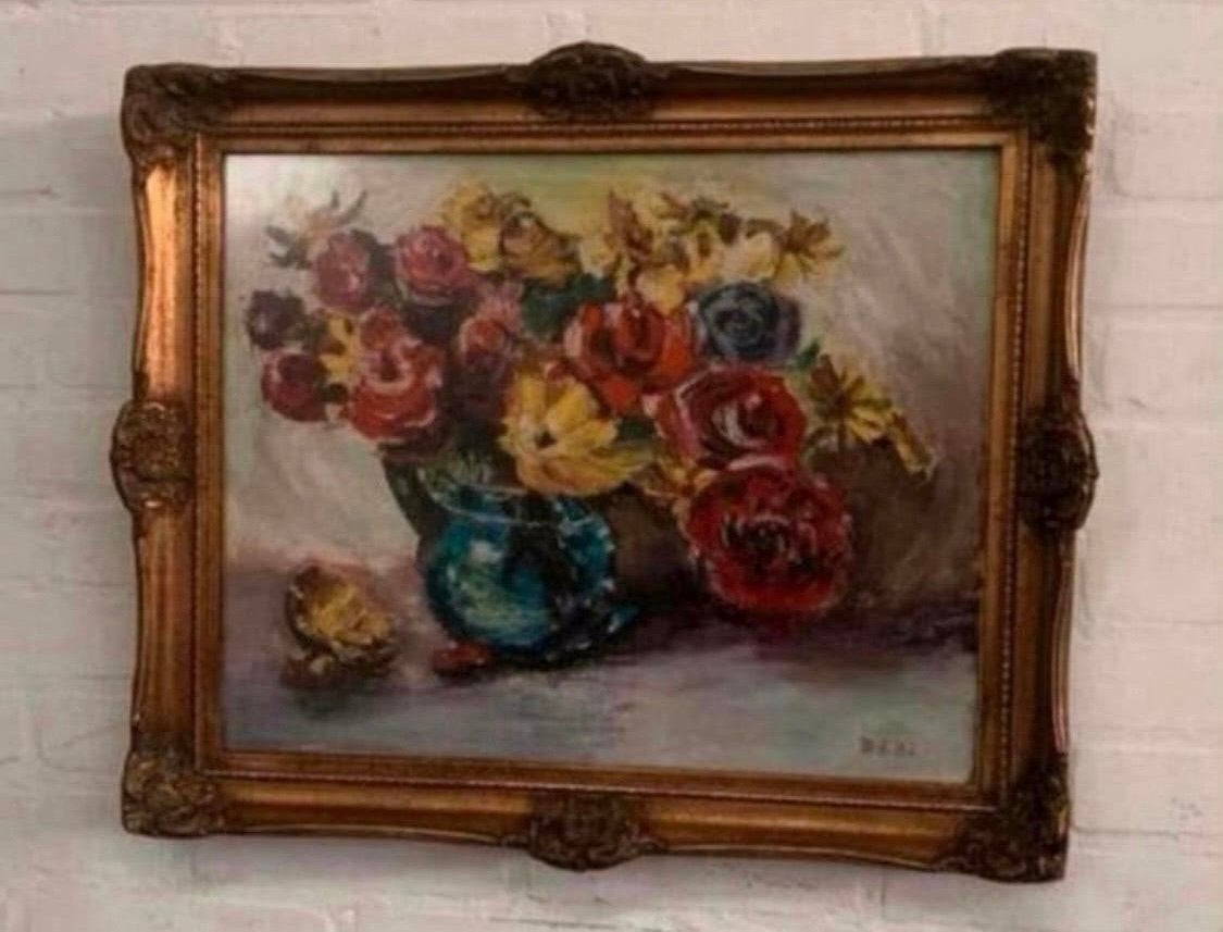 Mooi schilderij stilleven met bloemen op doek, Ophalen of Verzenden