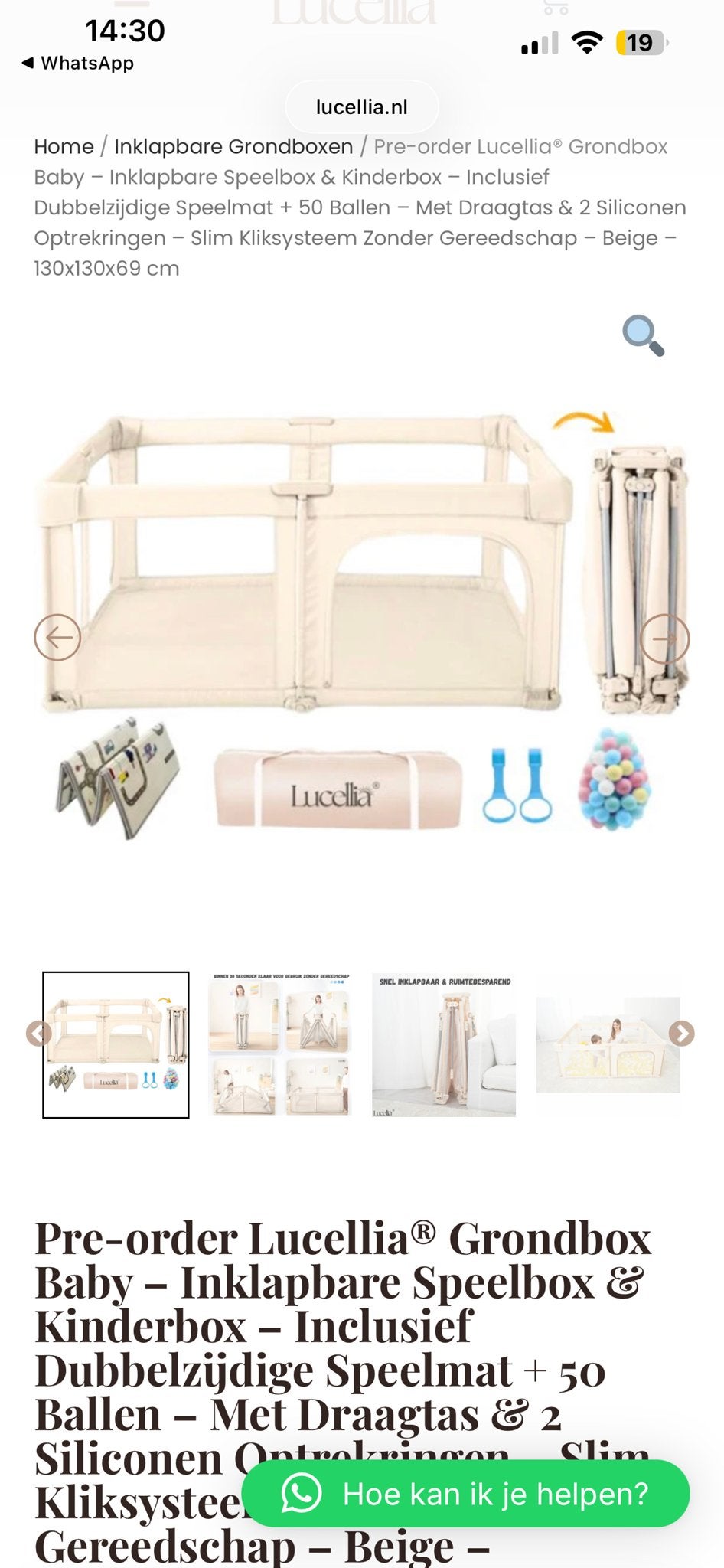 Lucellia Inklapbare Grondbox Baby - Speelbox & Kinderbox, Kinderen en Baby's, Boxen, Ophalen, Zo goed als nieuw, Vierkant