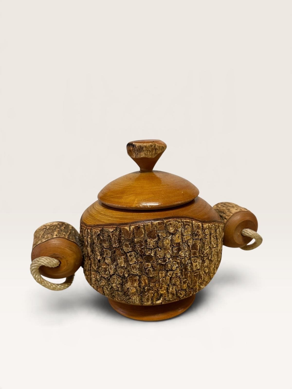 Unieke handgemaakte houten pot met schorsdetails, Ophalen of Verzenden