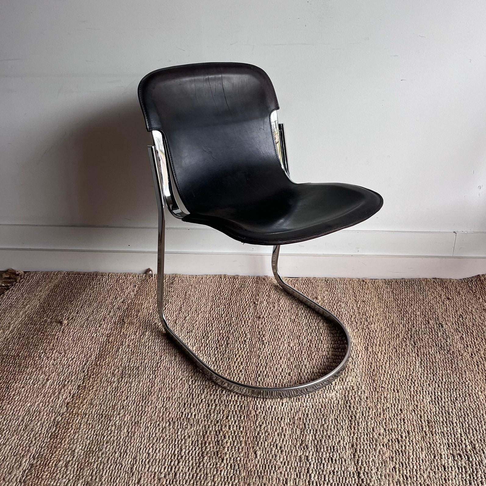 Willy Rizzo C2 Stoel – Cidue, Italië, jaren ’70 Vintage, Huis en Inrichting, Ophalen, Cidue, Zwart, Leer