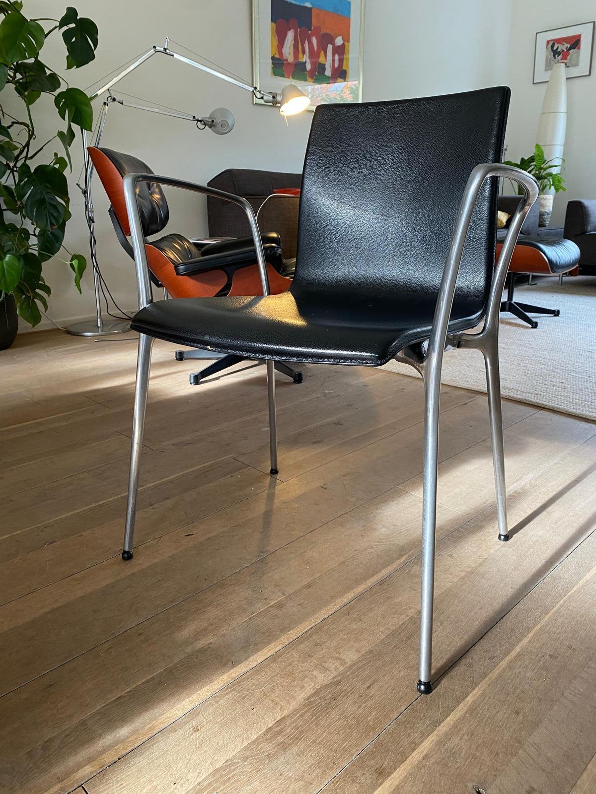 Design stoel zwart leer, Ophalen, Gebruikt, Zwart, Leer
