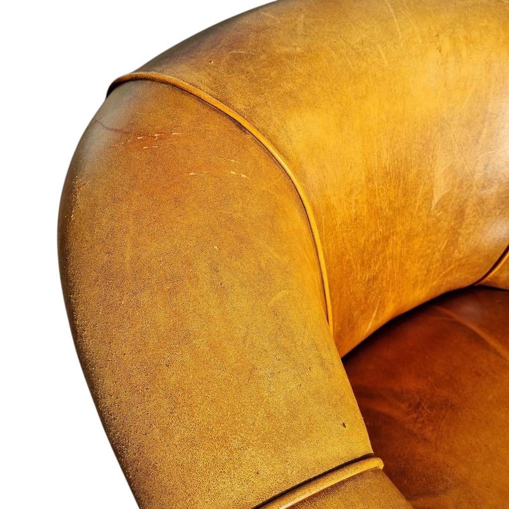 Joris schapenleren fauteuil naturel bruin + BEZORGING, Huis en Inrichting, Fauteuils, Gebruikt, ., Chesterfield, Ophalen of Verzenden