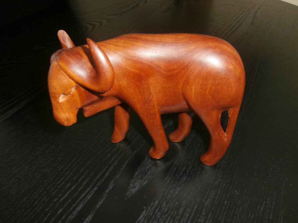 Waterbuffel Scandinavisch teakhout  handgesneden 60/70s!, Ophalen of Verzenden, Zoogdier, Beeld, Hout