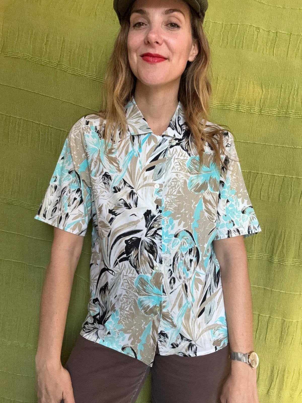 Vintage blouse, maat 38/40 - bladeren print - 90's, Maat 38/40 (M), Ophalen of Verzenden, Vintage, ,