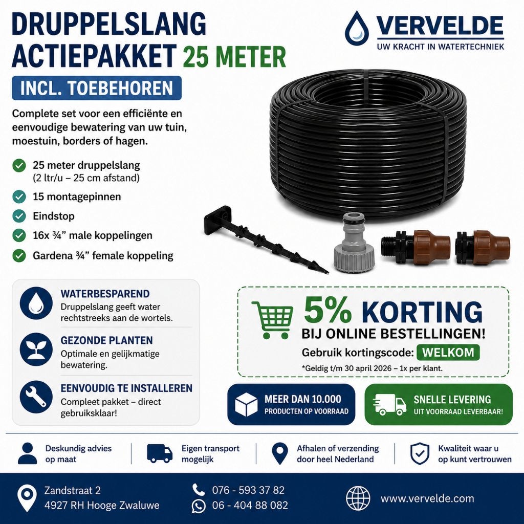 druppelslang actiepakket 25 meter incl. toebehoren, Zandstraat 2 4927rh Hooge Zwaluwe, Vervelde, Nieuw, Ophalen of Verzenden