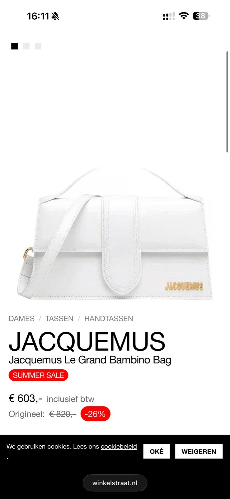 Jacquemus Le Grand Bambino Tas - Wit, Zo goed als nieuw, Ophalen of Verzenden, Zo goed als nieuw, Wit, Handtas