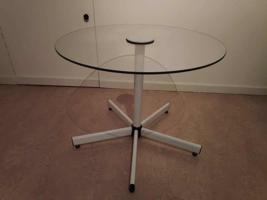 Vintage IKEA bijzettafel salontafel glas Tolva 1987, Ophalen, 50 tot 100 cm, Rond, 50 tot 100 cm