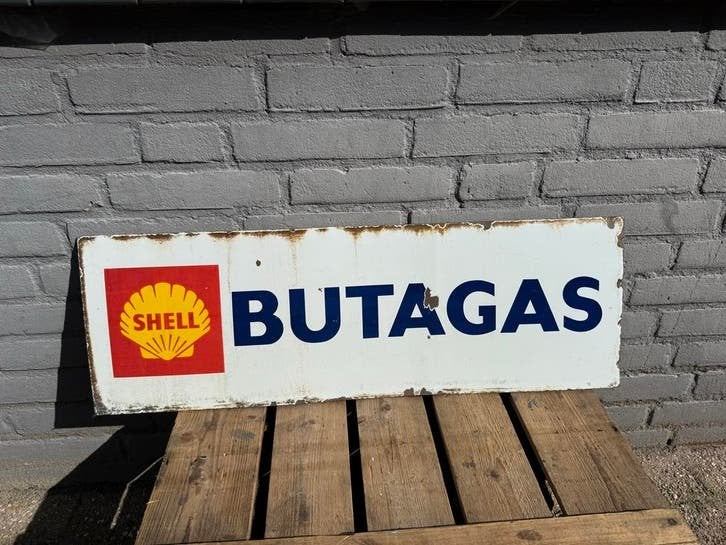 Vintage Shell Propagas reclamebord - Emaille, Ophalen, Reclamebord, Gebruikt, .