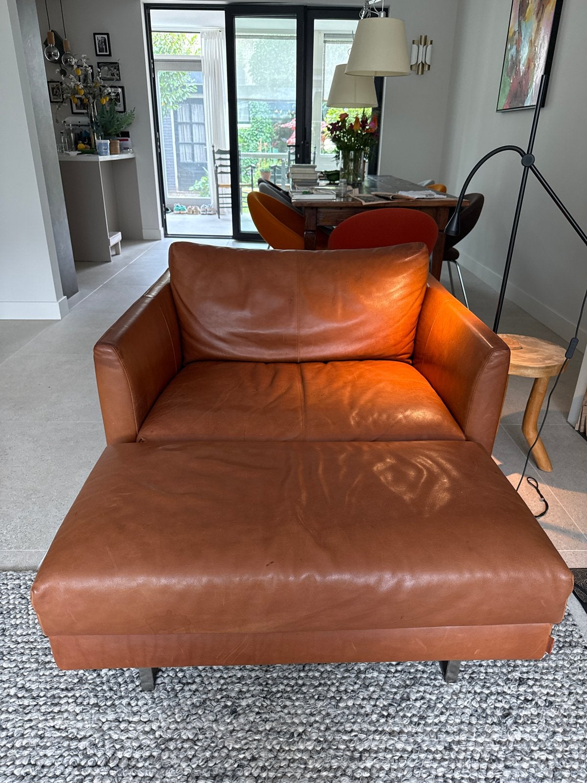 Montis Axel 1,5 zits stoel met poef, Ophalen, Gebruikt, 100 tot 125 cm, Leer