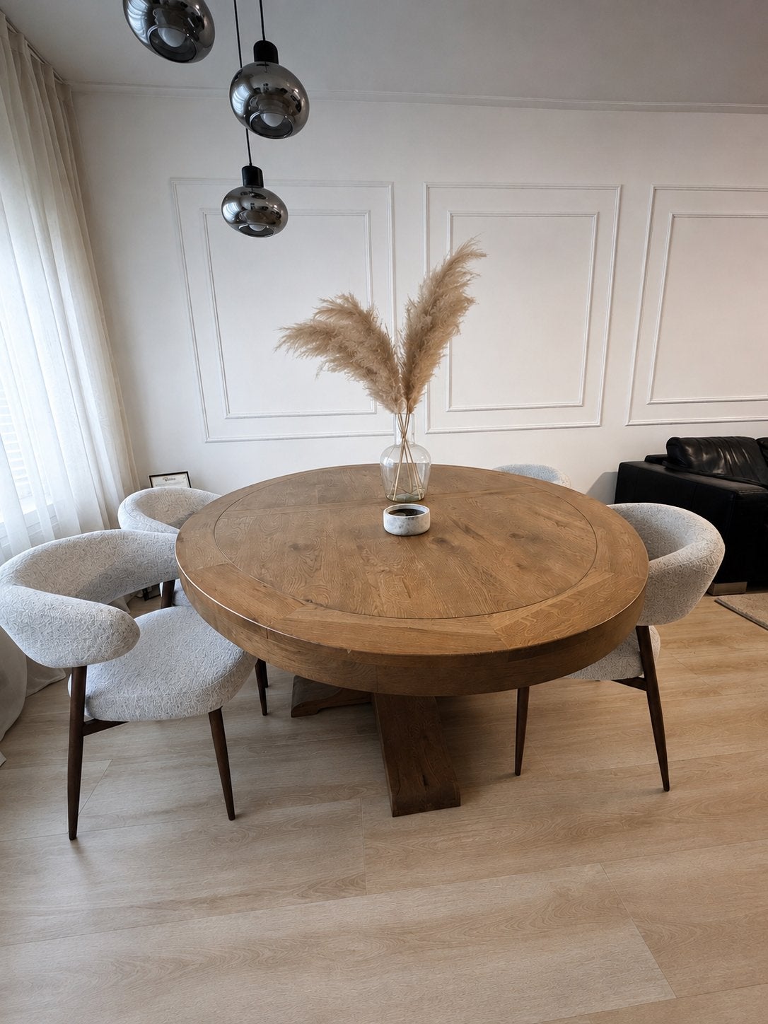 Ovale eiken eettafel met kolompoot, Ophalen, 100 tot 150 cm, Eikenhout, Zo goed als nieuw