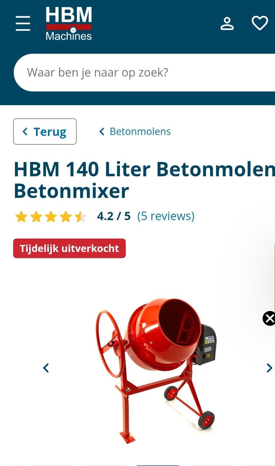 HBM 140 Liter Betonmolen Betonmixer - Nieuw in doos, Ophalen of Verzenden, Nieuw