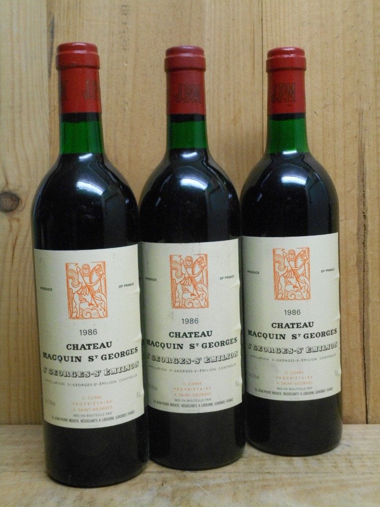 1986 * 40 jaar * VOLLEDIGE KIST 12x CH. MACQUIN ST. GEORGES, Verzamelen, Frankrijk, Ophalen of Verzenden, Zo goed als nieuw, Rode wijn