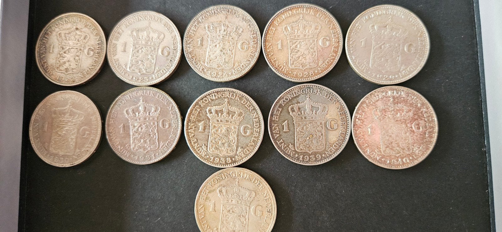 Zilveren guldens wilhelmina 11 verschillende  mooie patina, 1 gulden, Setje, Zilver, Ophalen of Verzenden