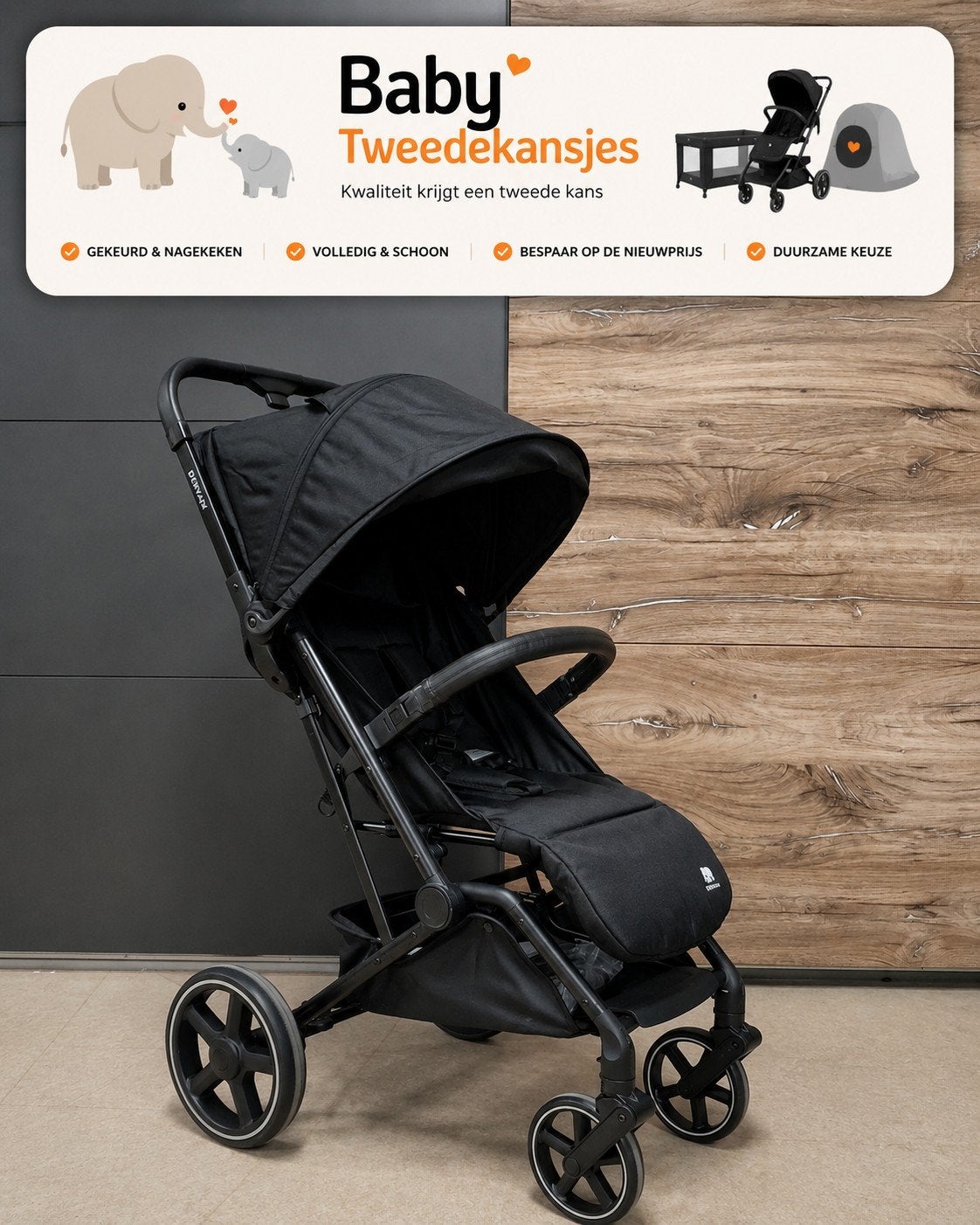 Deryan Evy Buggy - Zwart met lichte beschadigingen, Ophalen, Gebruikt, Overige merken, Verstelbare rugleuning