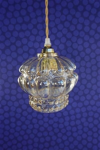 Vintage glazen lampenkap amber bubbel, Rond, Ophalen of Verzenden, Zo goed als nieuw, Nvt