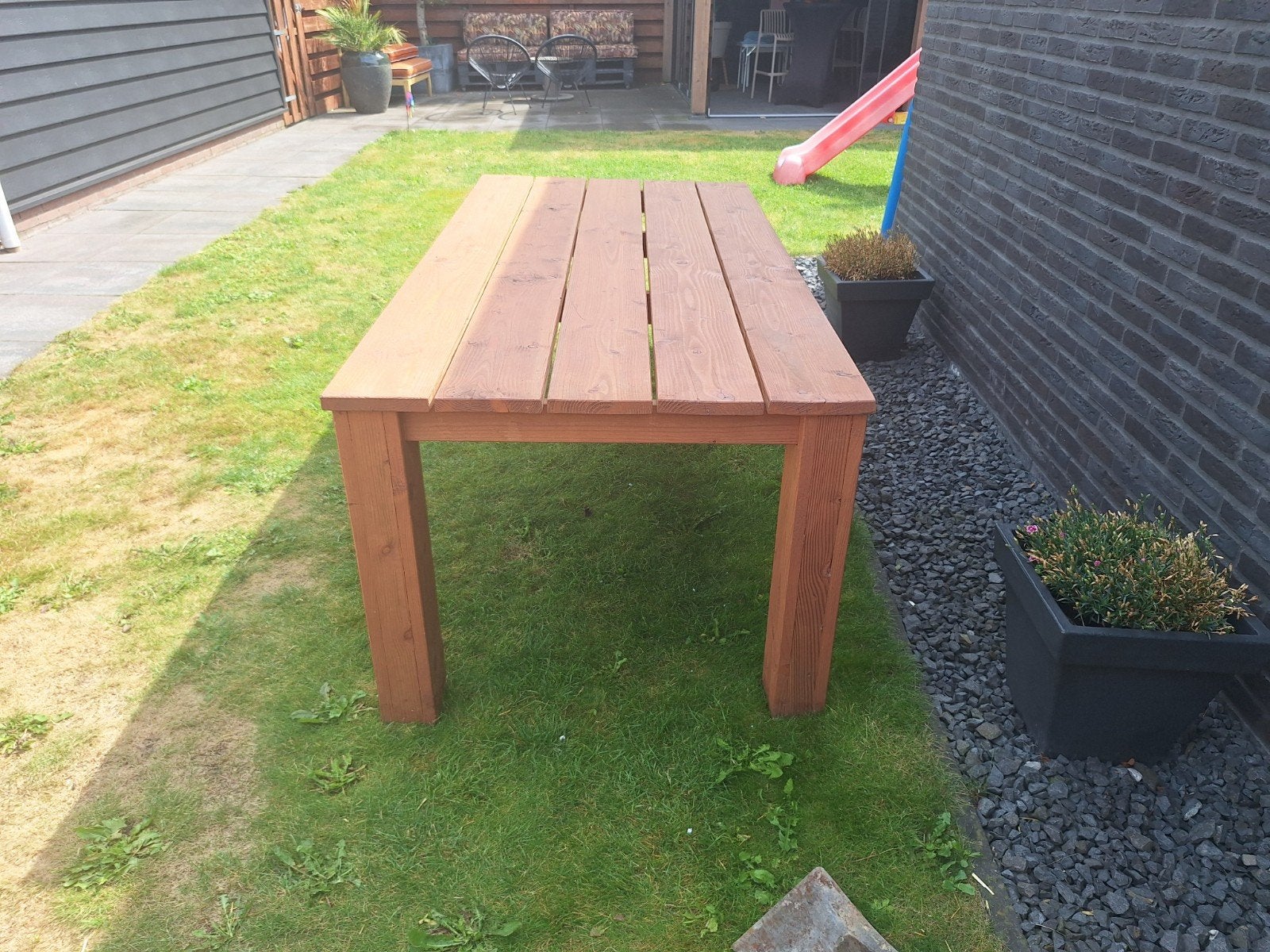 Houten Douglas tafel voor binnen of buiten, Tuin en Terras, Tuintafels, Ophalen of Verzenden, Zo goed als nieuw, Rechthoekig, Hout