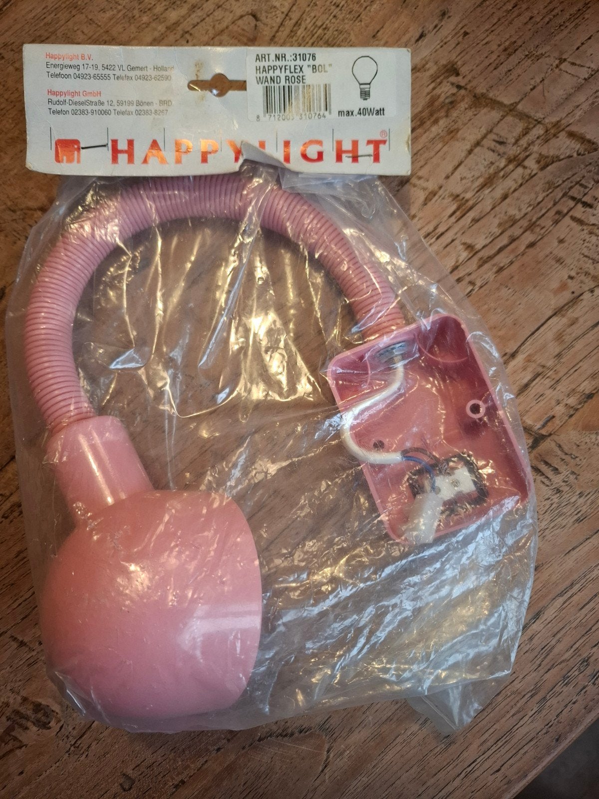 Vintage Happylight Happyflex "Bol" Wandlamp Roze - Nieuw, Kunststof, Roze, Nieuw, Ophalen of Verzenden