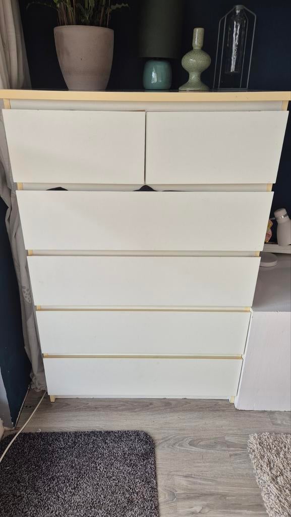 Witte ladekast met 6 laden, Huis en Inrichting, Kasten | Ladekasten, Gebruikt, 5 laden of meer, 100 tot 150 cm, Modern