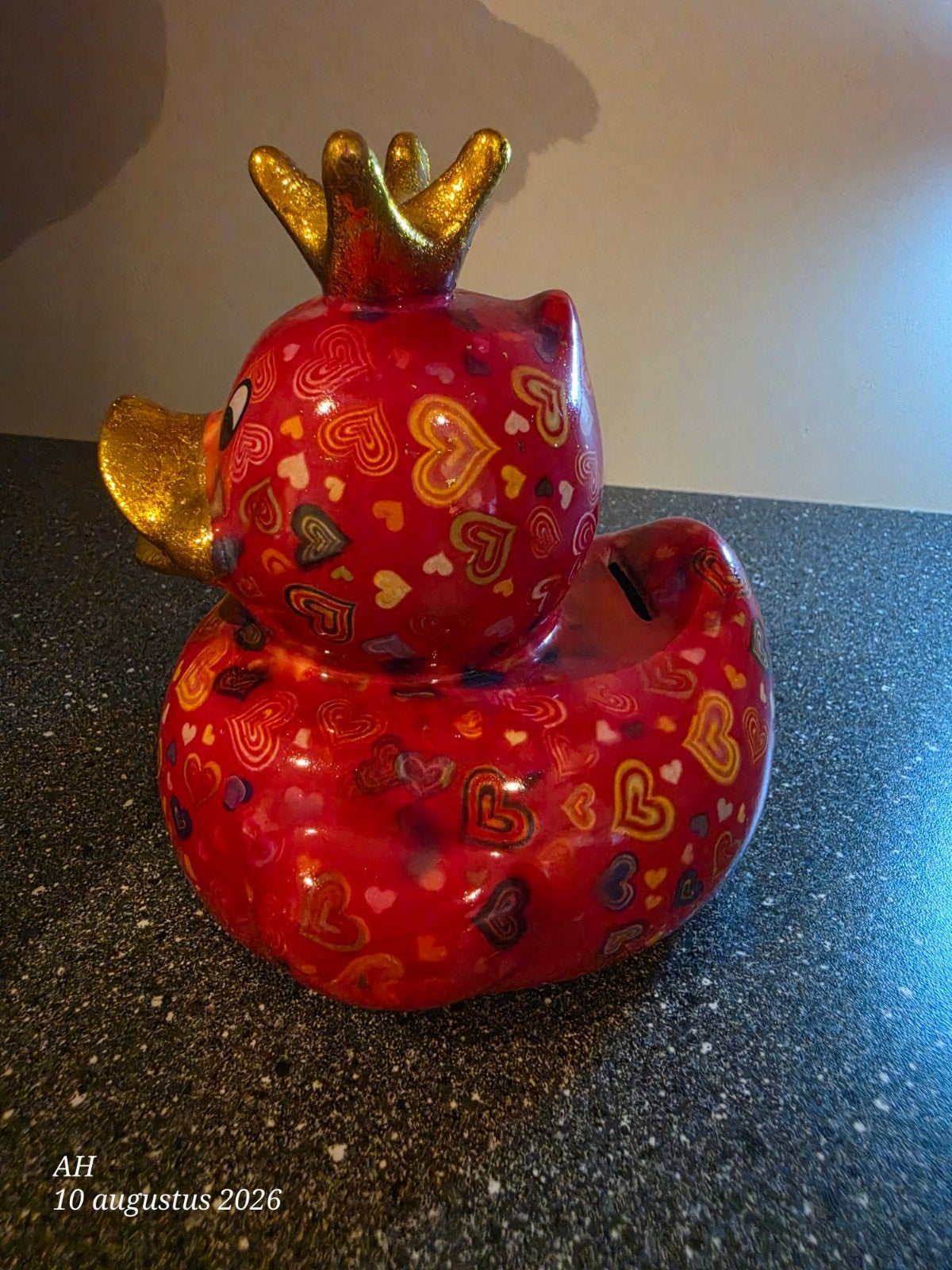 Pomme Pidou spaarpot eend met kroon - rood met hartjes, Ophalen, Nieuw