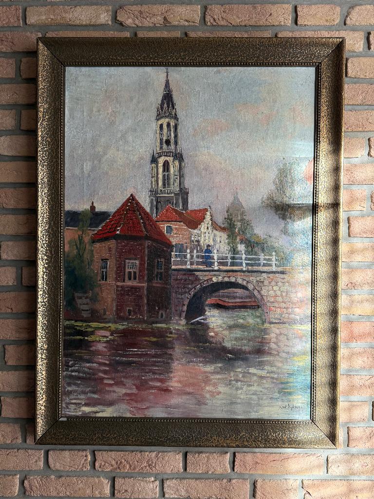 Olieverfschilderij Delft Nieuwe Kerk Henk Dijkman 100 x 70cm, Ophalen