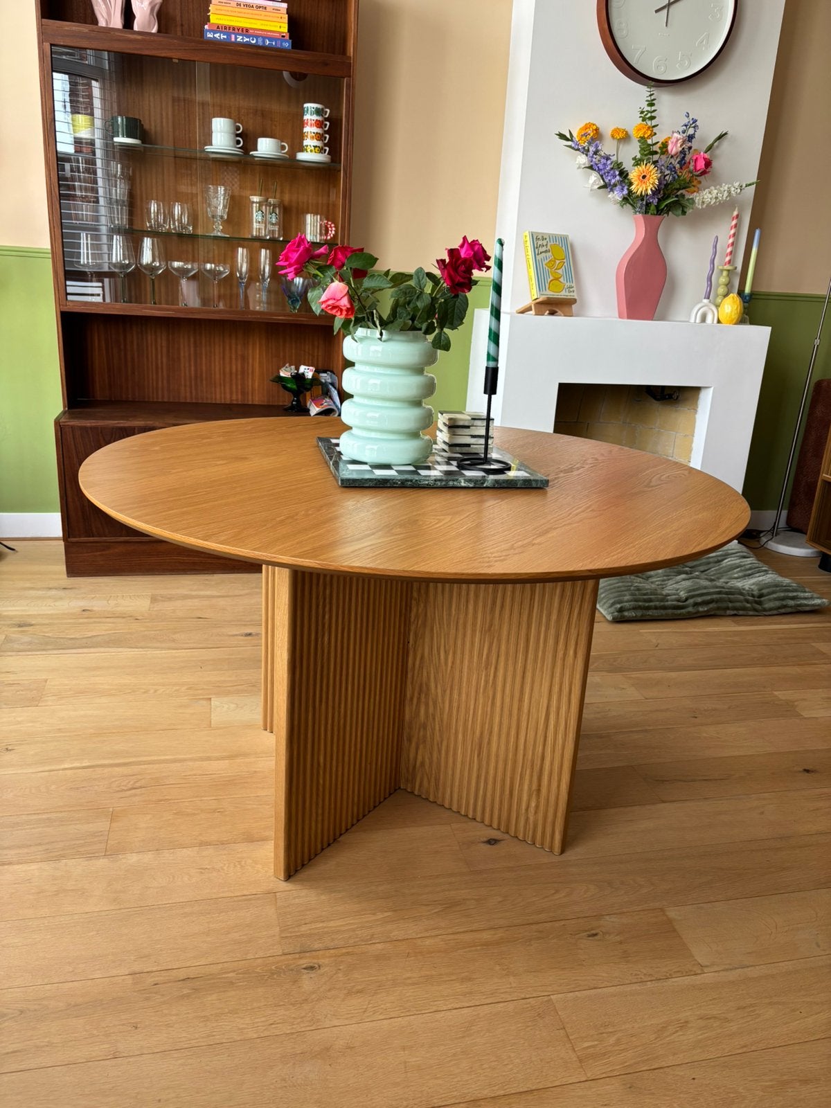 Jysk Vesterborg eettafel rond licht eiken, Ophalen, Japandi, Gebruikt, 100 tot 150 cm