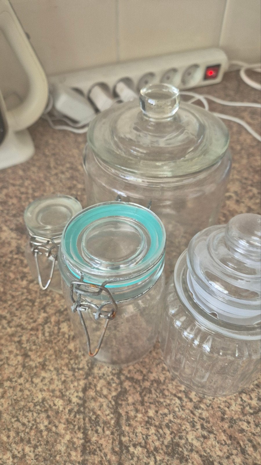 4 keer Glazen potten, Ophalen, Glas, Pot, Bus of Blik