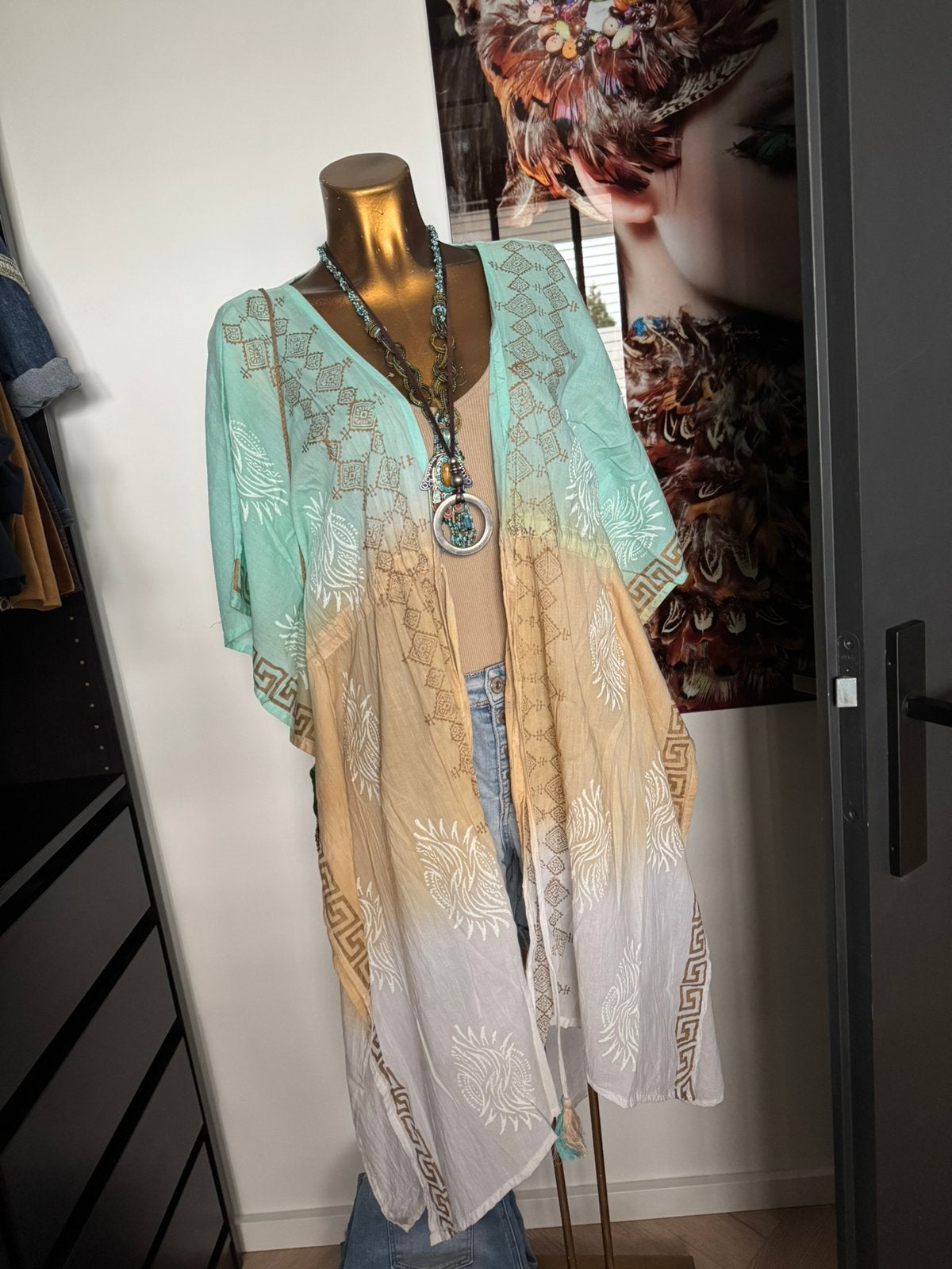 ibiza kimono, Kleding | Dames, Blouses en Tunieken, Ophalen of Verzenden, Zo goed als nieuw, Maat 38/40 (M)