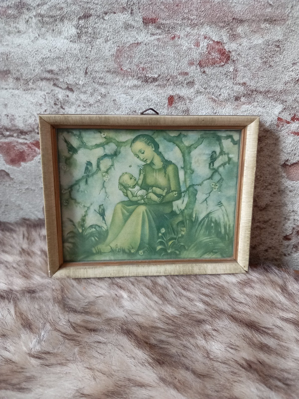 Vintage ingelijste prent Maria en Jezus, Ophalen of Verzenden