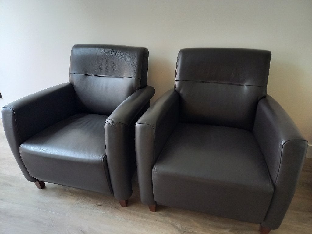 Bruin leren Fauteuils, Huis en Inrichting, Fauteuils, Gebruikt, Leer, 75 tot 100 cm, 75 tot 100 cm, Ophalen