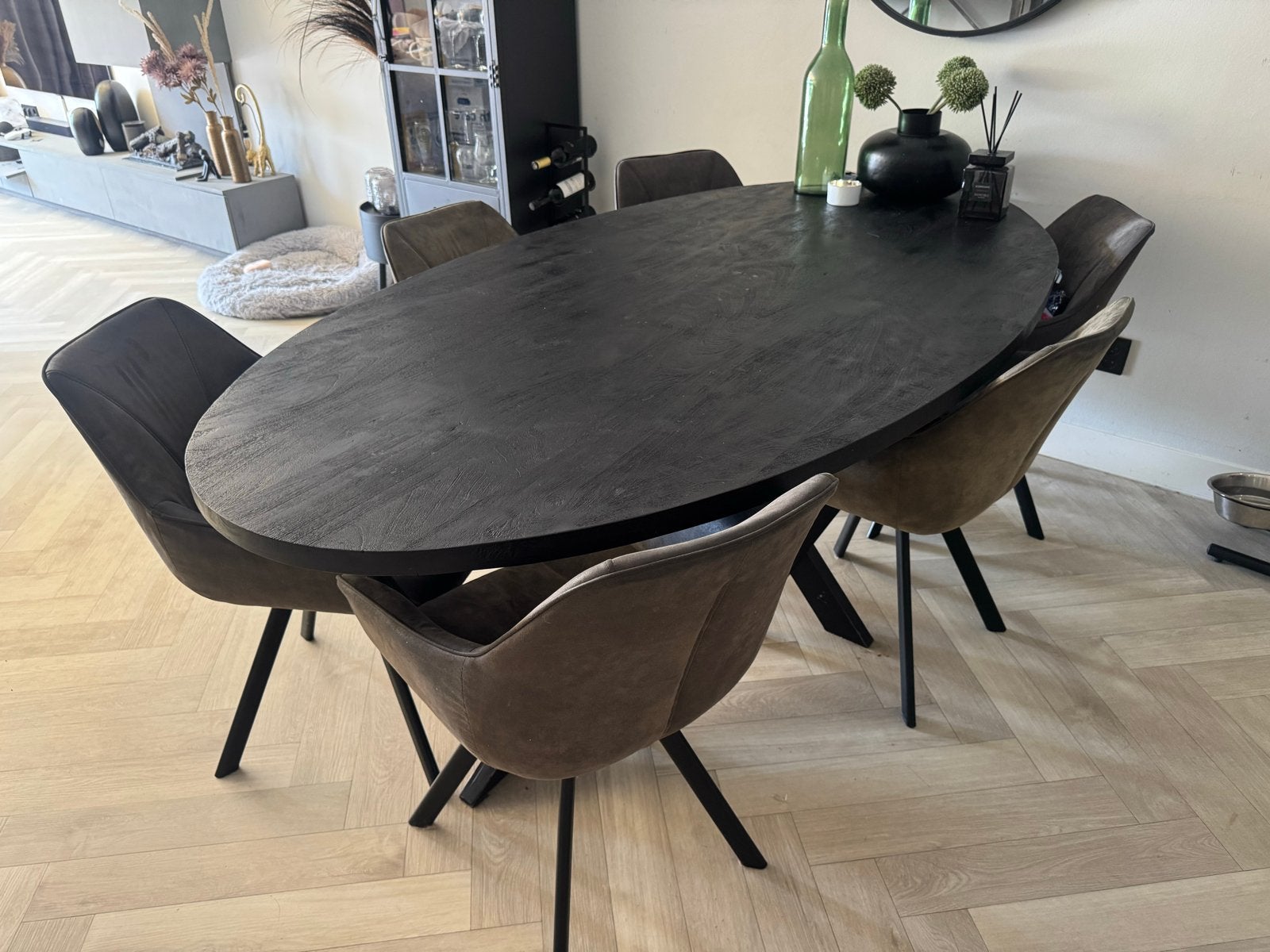 Ovale eettafel - Zwart eikenhout - Ovaal 230 x 120, Ophalen, 100 tot 150 cm, Eikenhout, 200 cm of meer