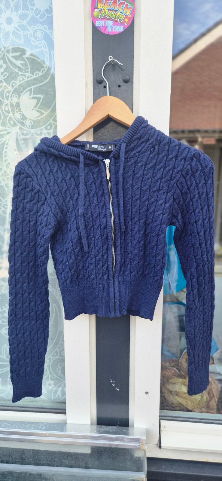 FB Sister Knitwear marineblauwe gebreide hoodie maat M, Maat 38/40 (M), FB Sister Knitwear, Blauw, Ophalen of Verzenden