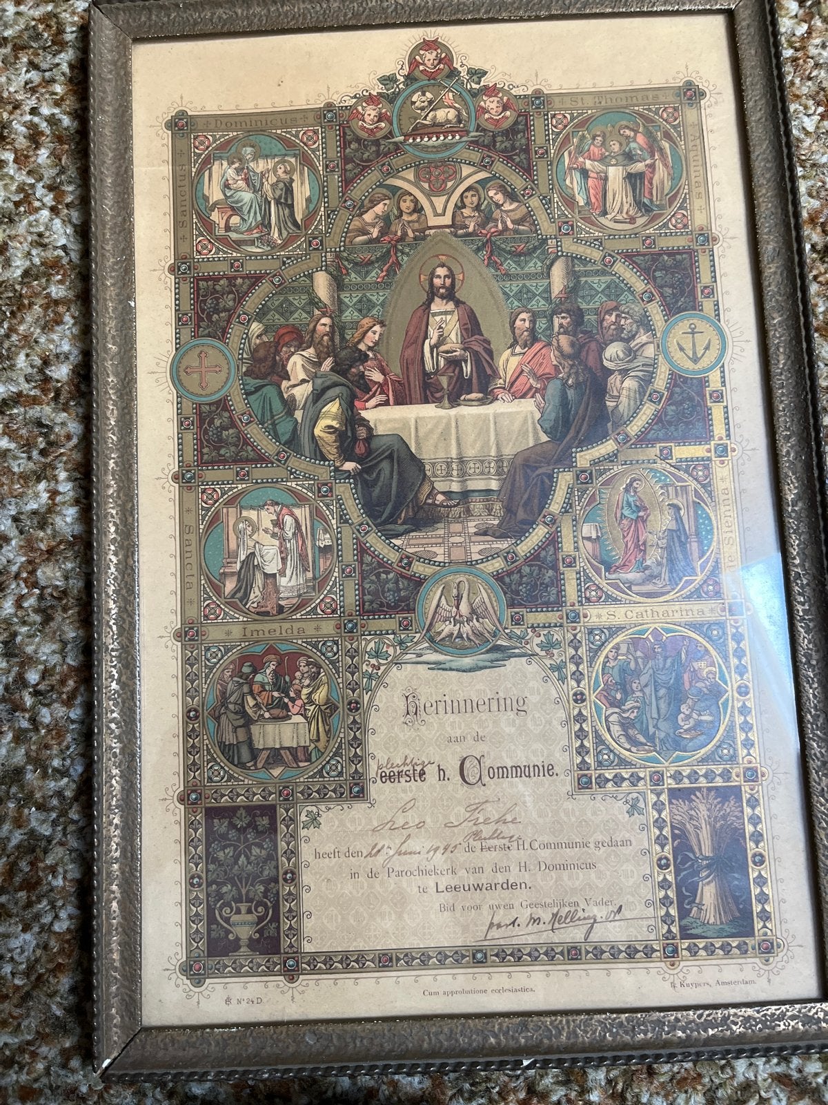 Antieke Eerste Communie Herinnering Lijst 1905, Antiek en Kunst, Antiek | Religie, Ophalen