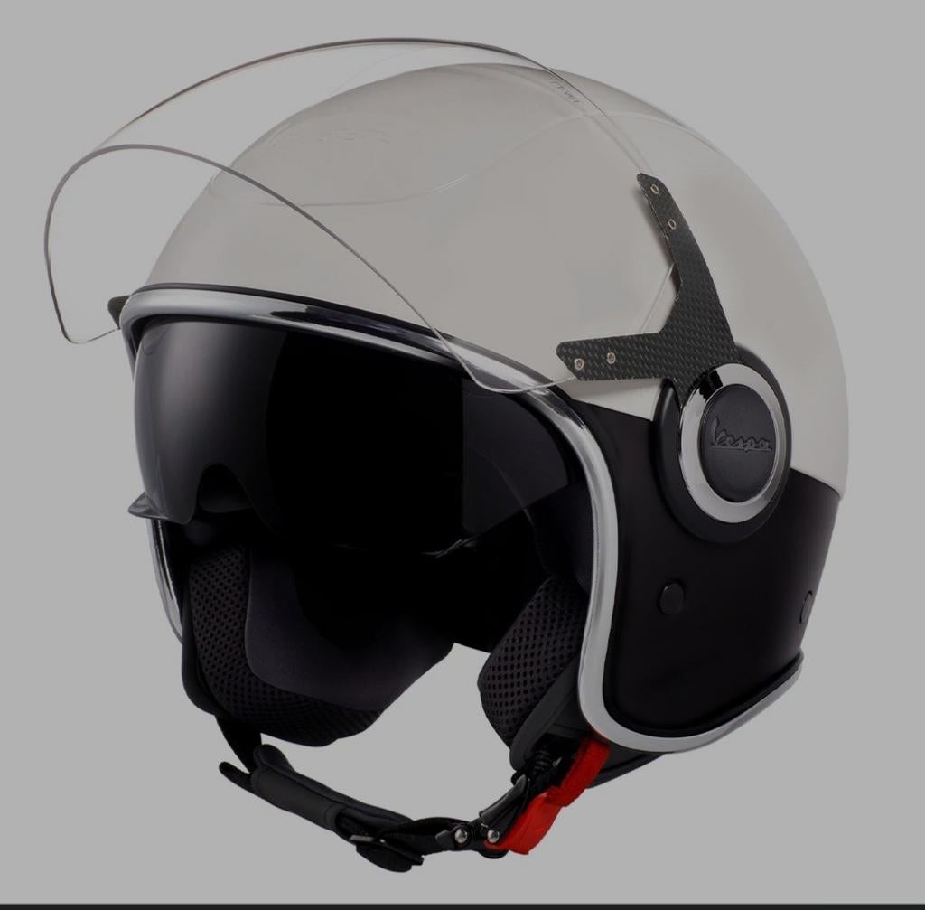 Vespa Jethelm met vizier - Wit/Zwart maat M, Fietsen en Brommers, Brommerhelmen, Ophalen, Zo goed als nieuw, Medium, Vespa