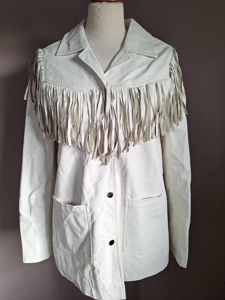 Nieuwe roommwitte PU leren jas franjers van Loavies, S, Loavies, Ophalen of Verzenden, Nieuw, Maat 36 (S)