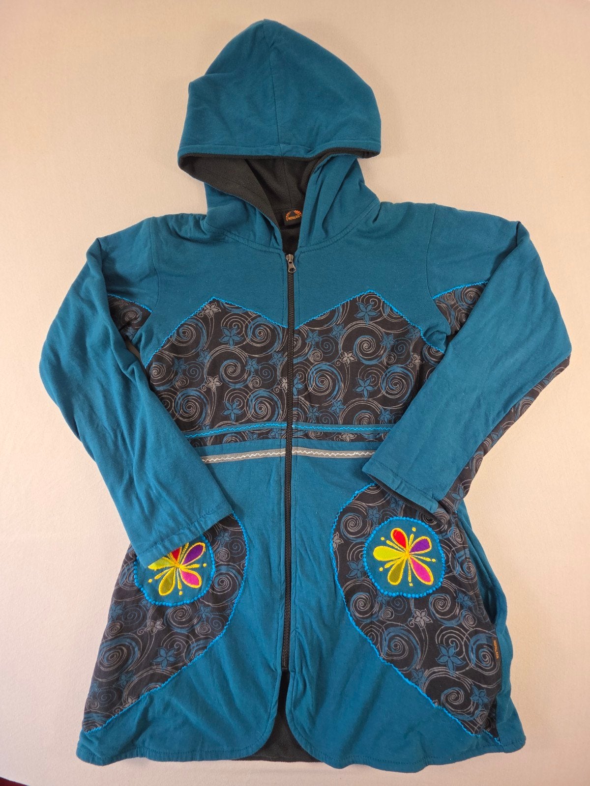 Nepalaya Boho Hoodie Teal Maat M - Handgemaakt Nepal, Kleding | Dames, Maat 38/40 (M), Nepalaya, Onbekend, Zo goed als nieuw