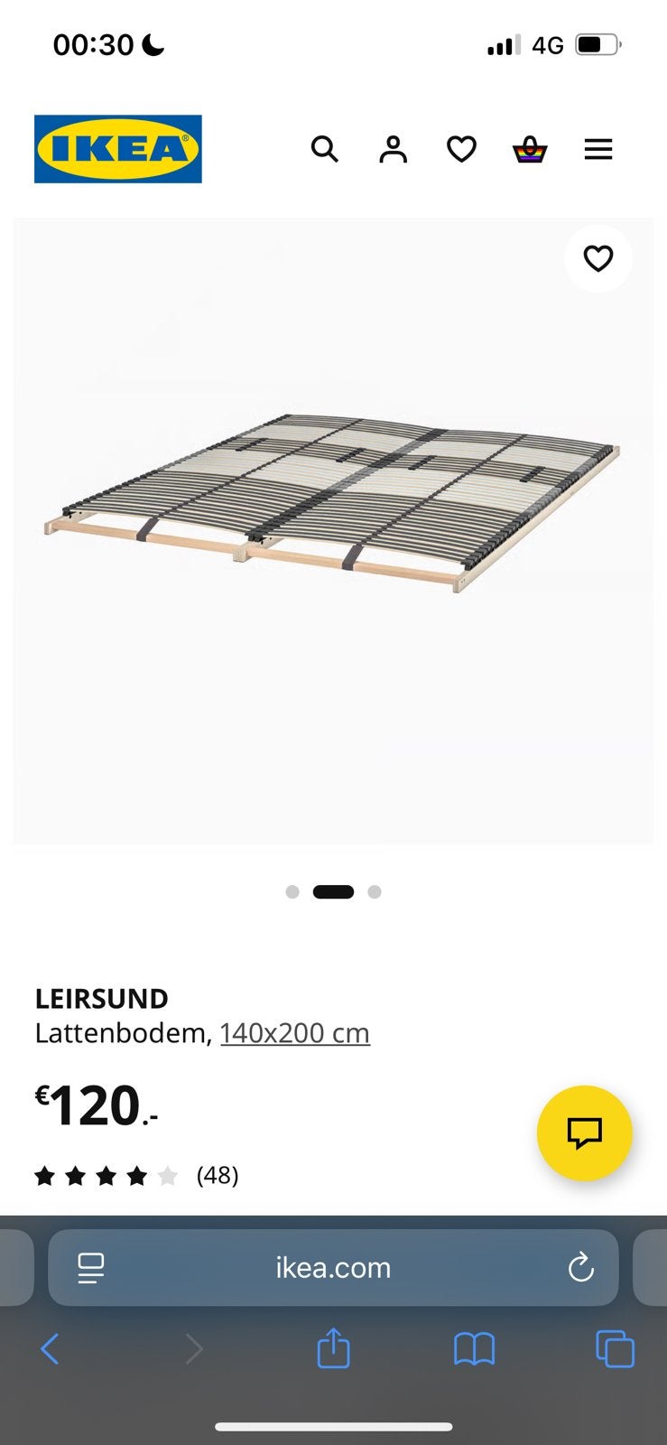 Ikea Leirsund Lattenbodem 140 x 200 cm, Ophalen, Zo goed als nieuw, Tweepersoons, 140 cm