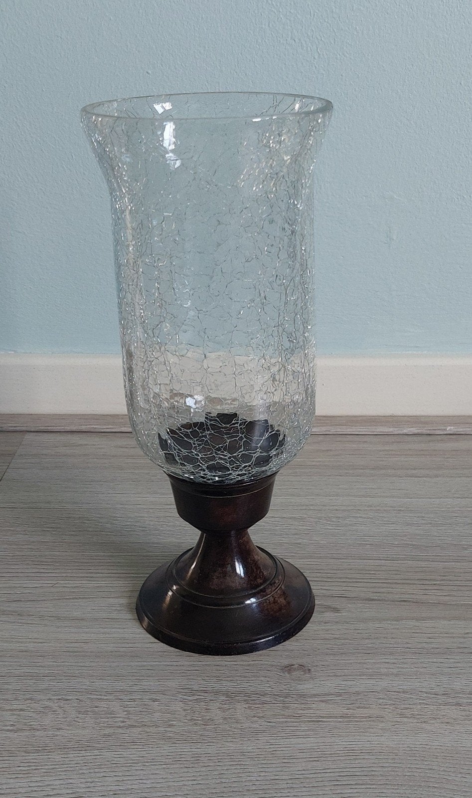 Glazen Kandelaar met Craquelé Effect, Huis en Inrichting, Woonaccessoires | Kandelaars en Kaarsen, Ophalen, Bruin, 26 cm, Kandelaar