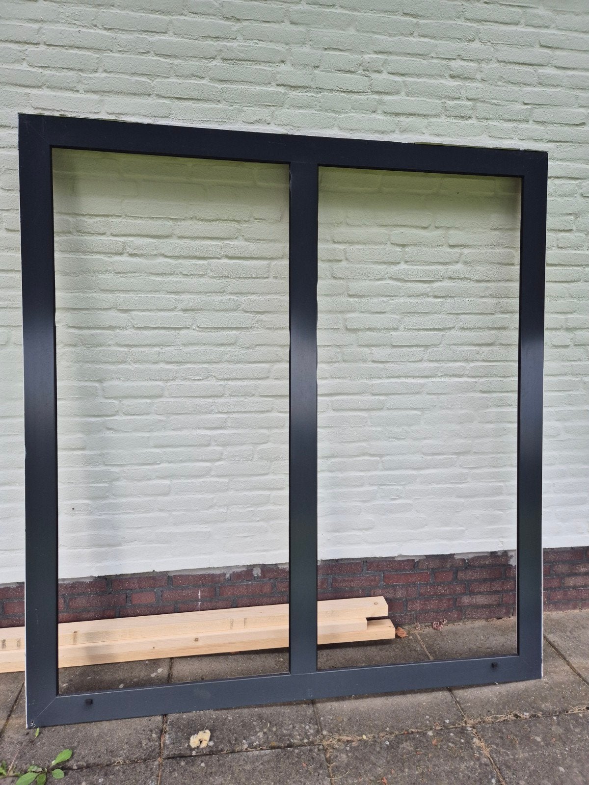Groot antraciet kozijn met glas, Ophalen, Gevelraam of Ruit, Gebruikt, 160 cm of meer