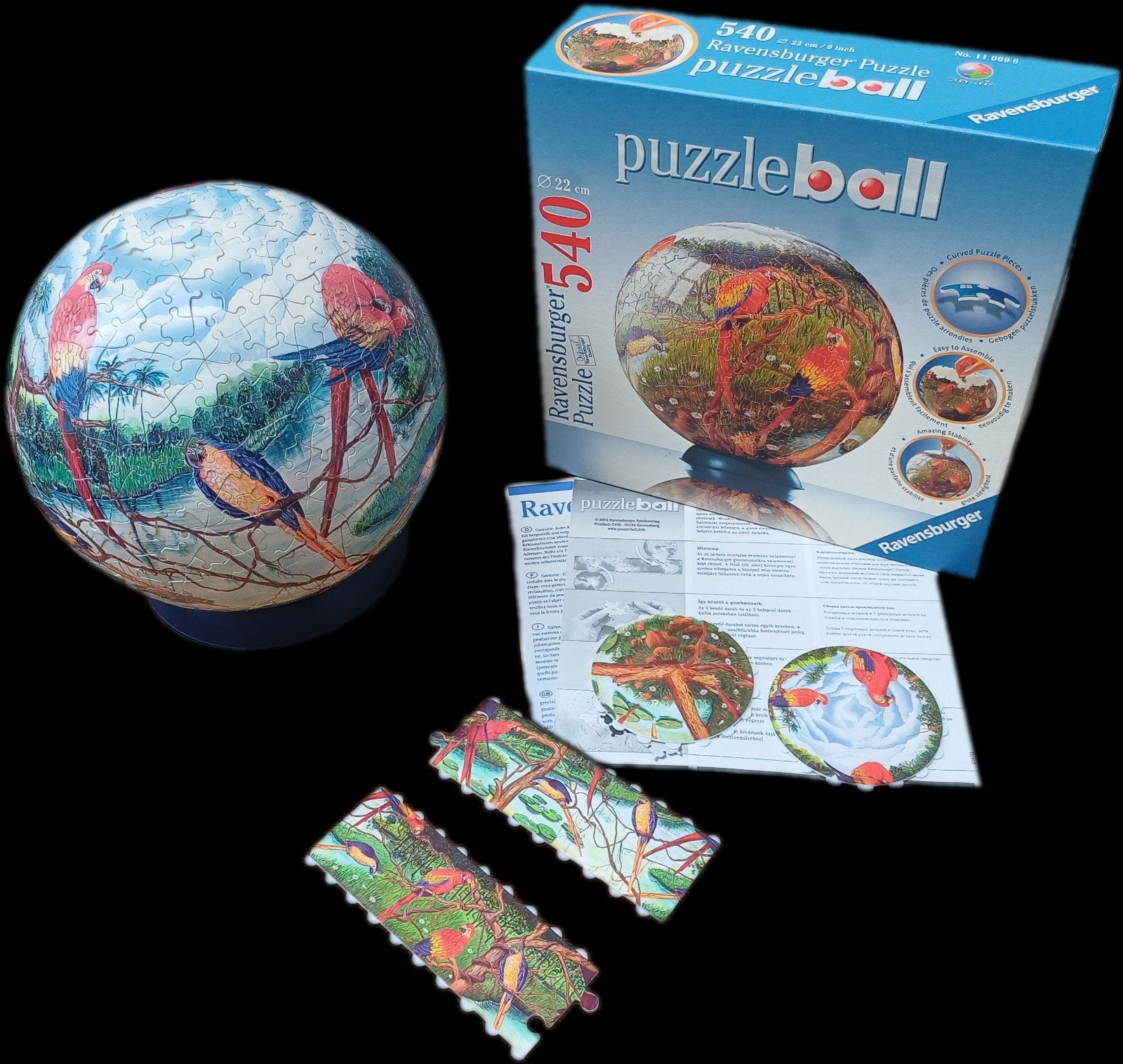 Puzzleball 540 stukjes - Papegaaien (Ravensburger), Ophalen of Verzenden, 500 t/m 1500 stukjes, Gebruikt, Rubik's of 3D-puzzel