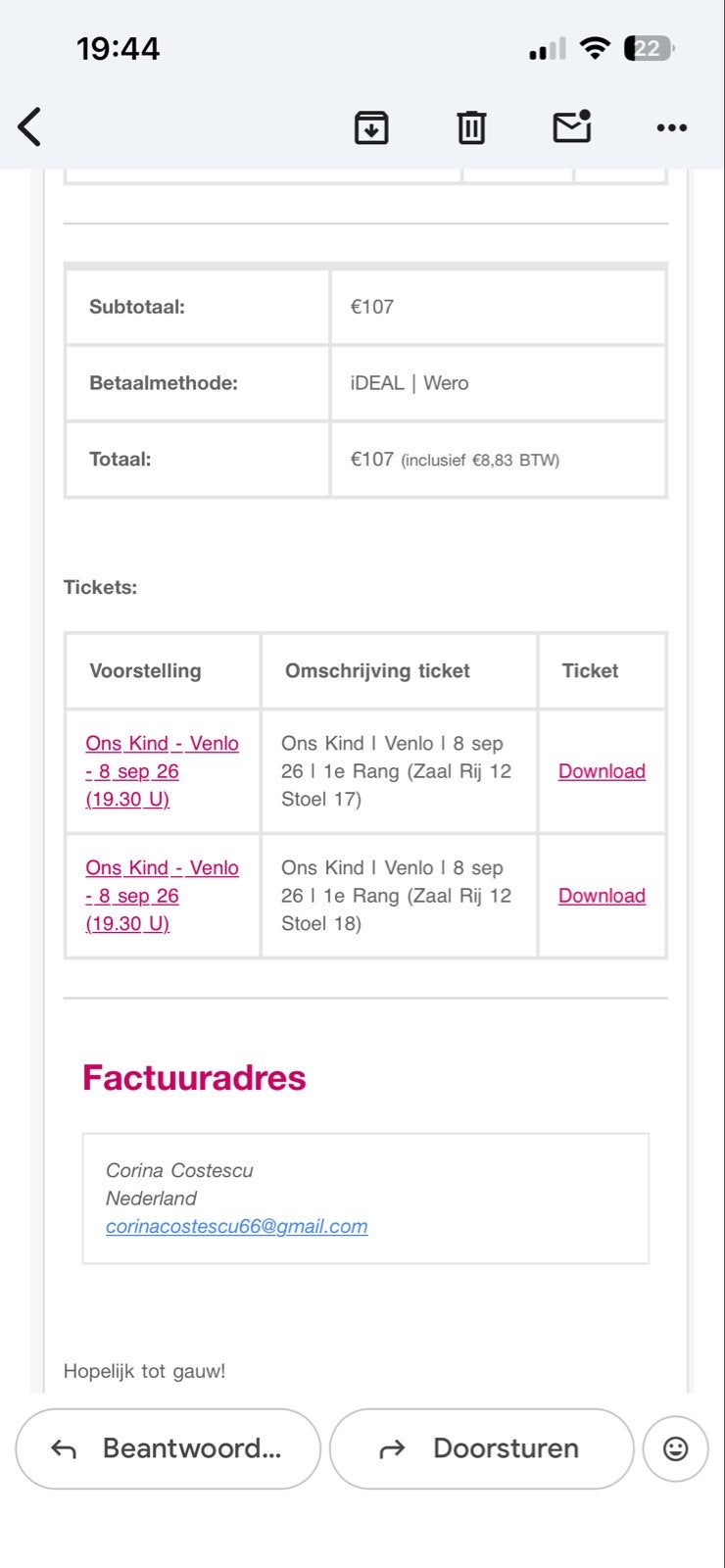 Ons kind theatervoorstelling 8 sept, Twee personen, September