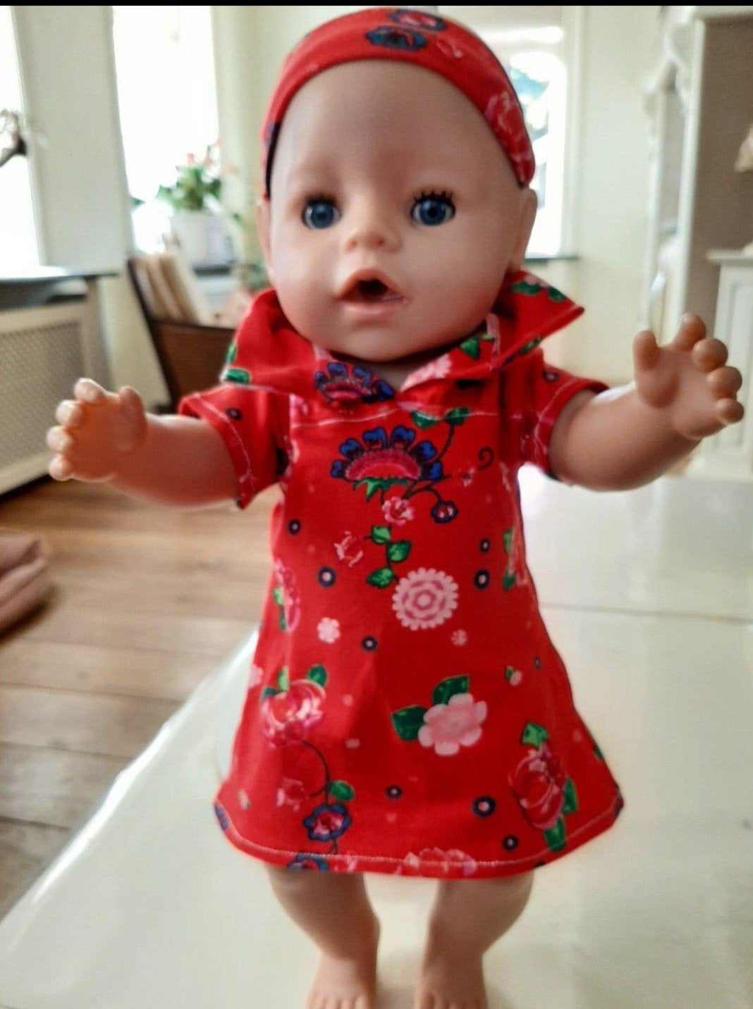 leuke polo jurkje hoofdband baby born pop 34cm, Ophalen of Verzenden, Nieuw, Babypop